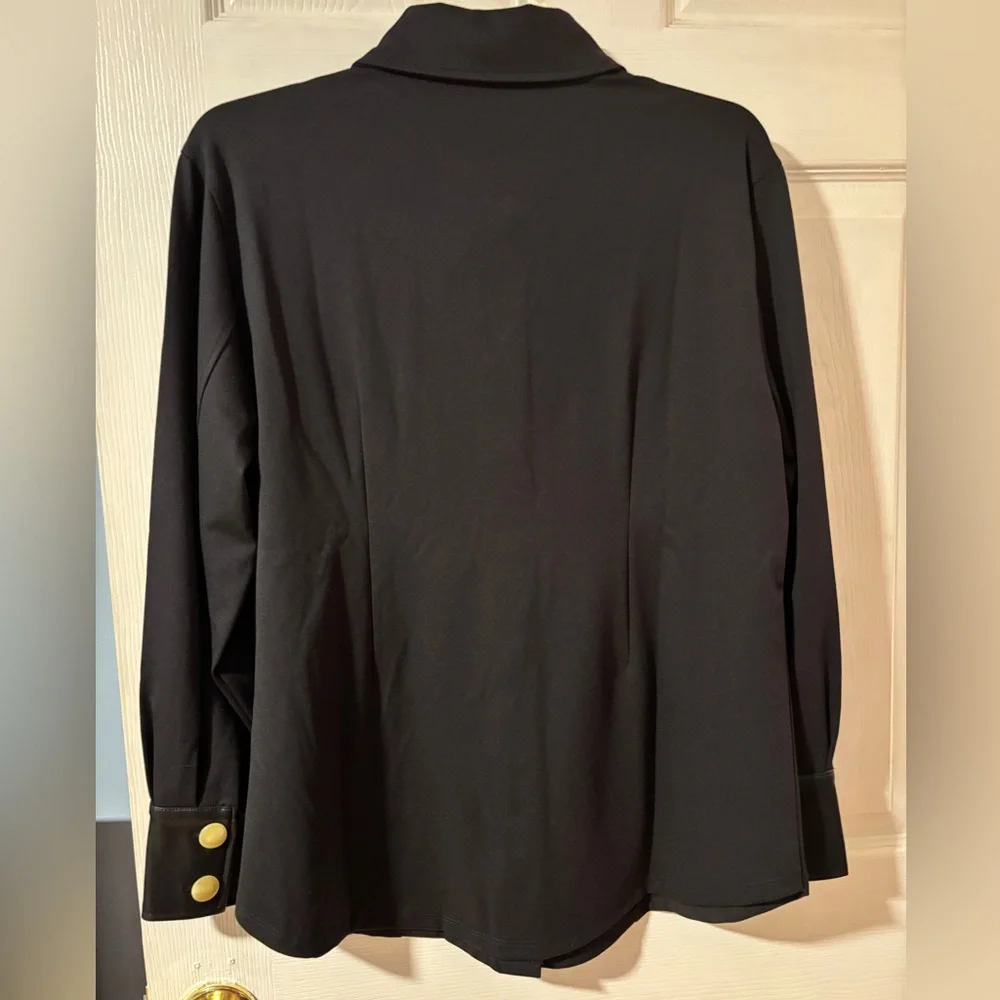 Soft Surroundings Black Mattea Faux Leather Cuff Tunic Shirt - Picture 7 of 12